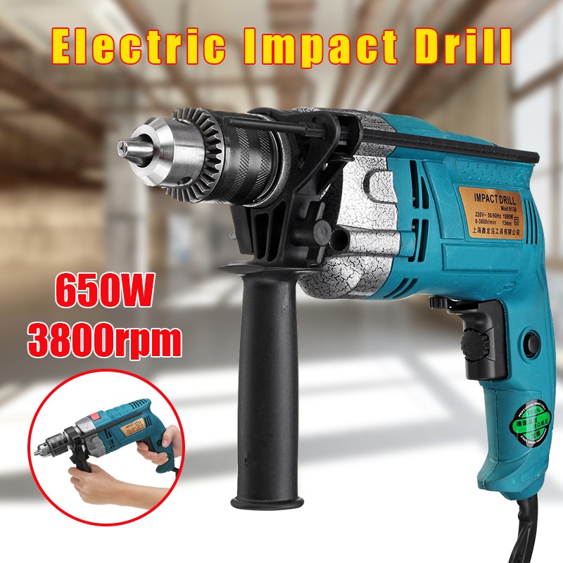 650W-220V-3800rpm-Electric-Impact-Drill-Kit-Multifunctional-Handheld-Flat-Drill-Rotary-Hammer-Torque-Driver-Tool 650W 220V 3800rpm Electric Impact Drill Kit - Image 1
