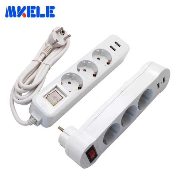 Dual USB EU Power Strip Porous Terminal Board Conversion Plug 1/4 Way - Image 2